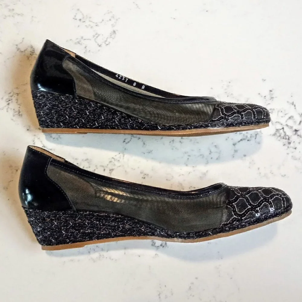 Prevata Black Embellished Mesh Italian Wedges 8B